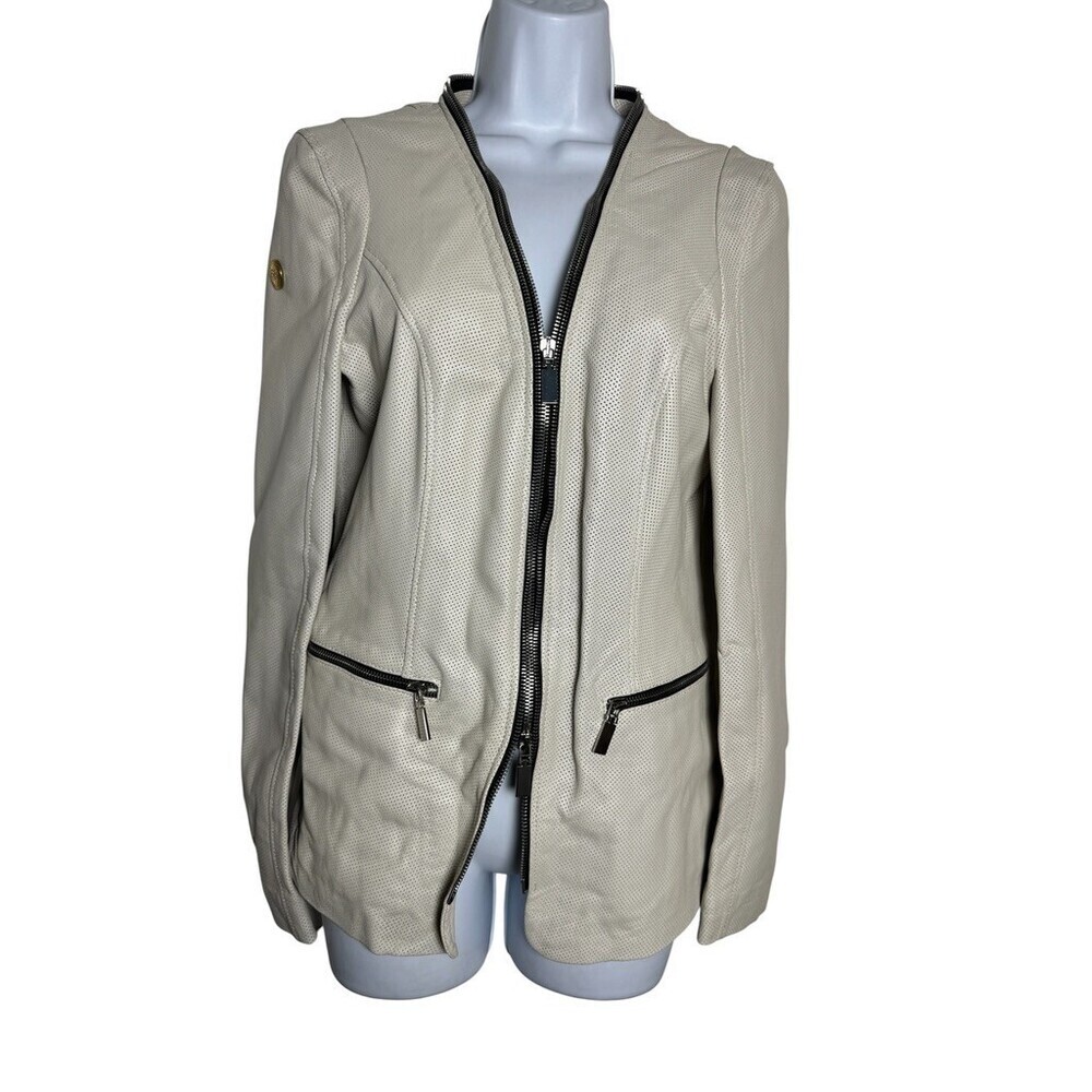Maledetti Toscani Perforated Leather Jacket Women's Medium Cream Italy zipper - Picture 8 of 8